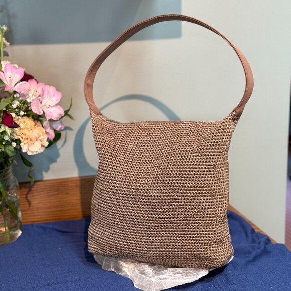 THE SAK Tan Crochet Woven Hobo Bag - Hand Crocheted Shoulder Bag - Picture 3 of 16